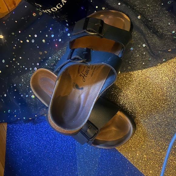 HAWKINS Frm SPÄIN BLACK LEATHER BIRKENSTOCK Sandals EUC CLASSIC 7.5 - Picture 6 of 7